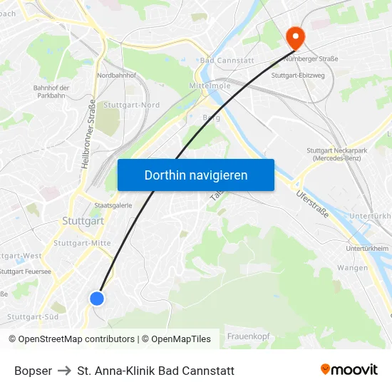 Bopser to St. Anna-Klinik Bad Cannstatt map