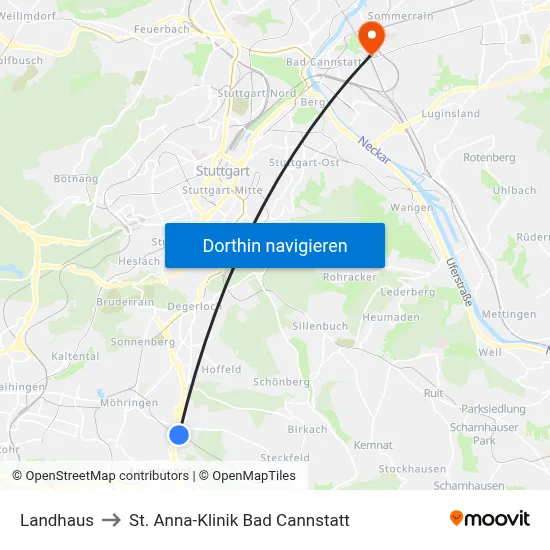 Landhaus to St. Anna-Klinik Bad Cannstatt map