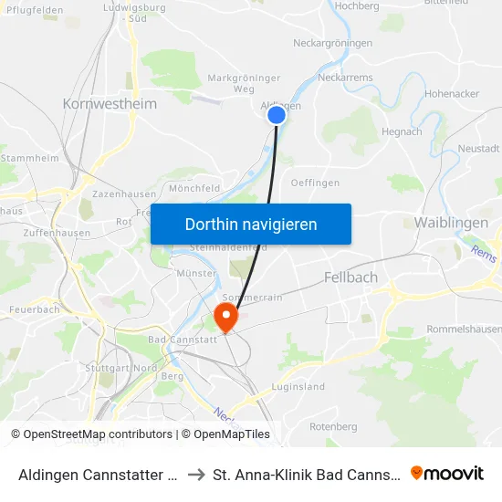 Aldingen Cannstatter Str. to St. Anna-Klinik Bad Cannstatt map