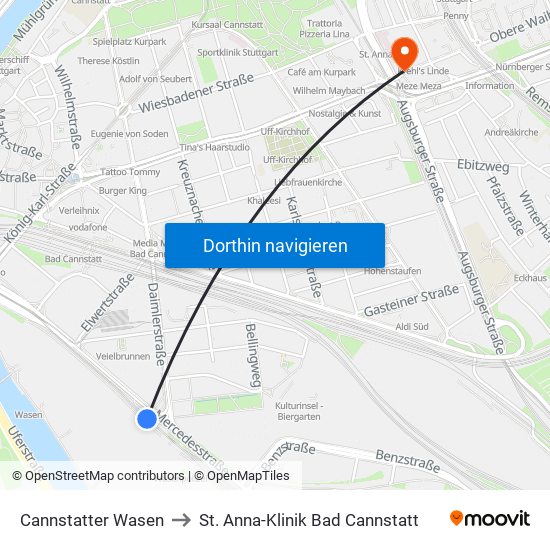 Cannstatter Wasen to St. Anna-Klinik Bad Cannstatt map