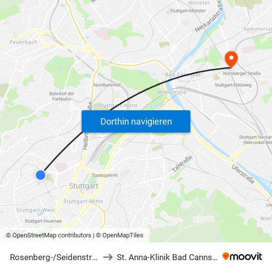 Rosenberg-/Seidenstraße to St. Anna-Klinik Bad Cannstatt map