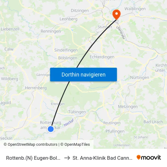 Rottenb.(N) Eugen-Bolz-Pl. to St. Anna-Klinik Bad Cannstatt map