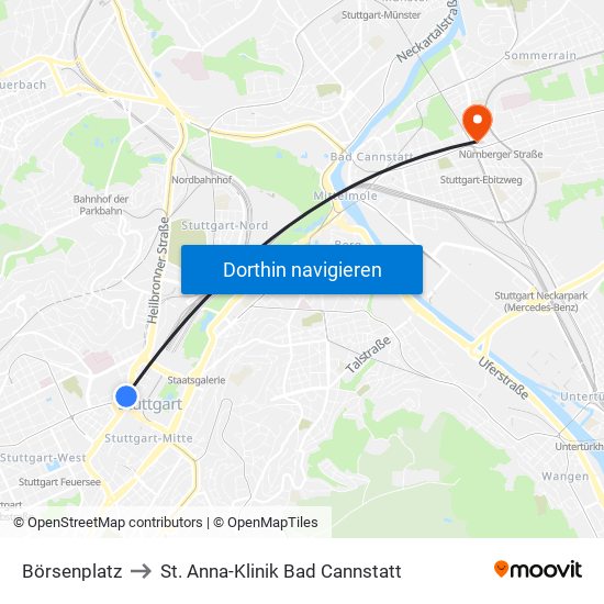 Börsenplatz to St. Anna-Klinik Bad Cannstatt map