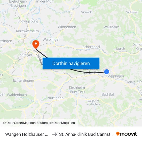 Wangen Holzhäuser Str. to St. Anna-Klinik Bad Cannstatt map