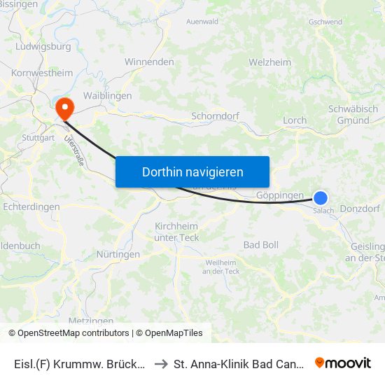 Eisl.(F) Krummw. Brückenstr. to St. Anna-Klinik Bad Cannstatt map
