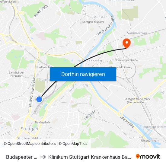 Budapester Platz to Klinikum Stuttgart Krankenhaus Bad Cannstatt map