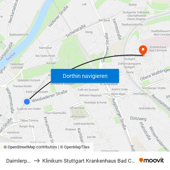 Daimlerplatz to Klinikum Stuttgart Krankenhaus Bad Cannstatt map