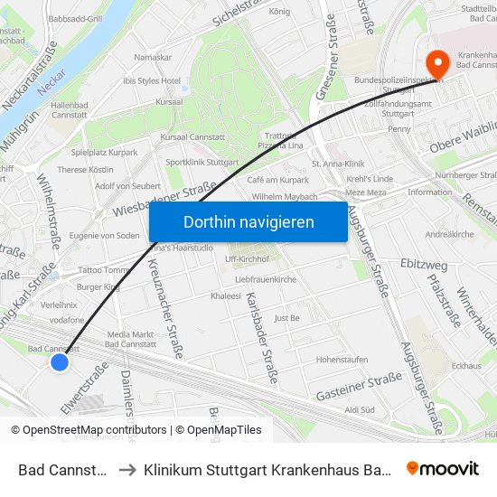 Bad Cannstatt Bf to Klinikum Stuttgart Krankenhaus Bad Cannstatt map