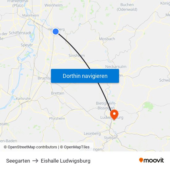 Seegarten to Eishalle Ludwigsburg map