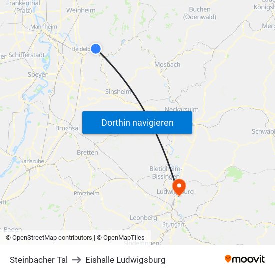 Steinbacher Tal to Eishalle Ludwigsburg map