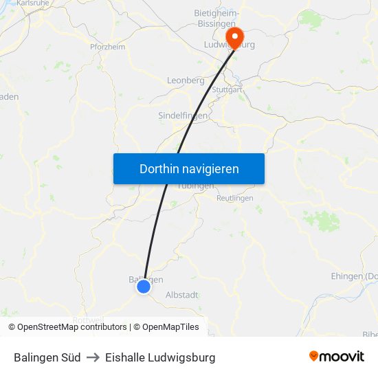 Balingen Süd to Eishalle Ludwigsburg map