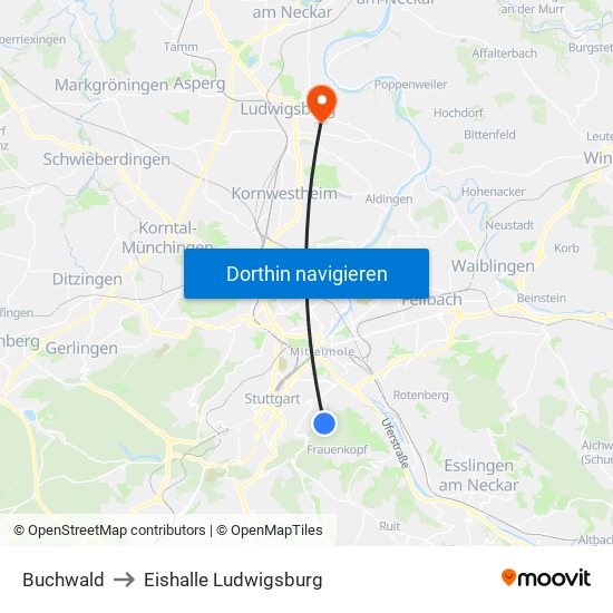 Buchwald to Eishalle Ludwigsburg map