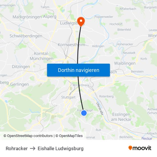 Rohracker to Eishalle Ludwigsburg map