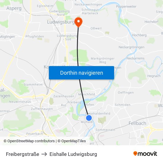 Freibergstraße to Eishalle Ludwigsburg map