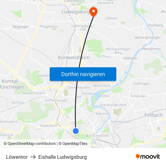 Löwentor to Eishalle Ludwigsburg map