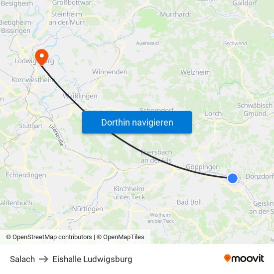 Salach to Eishalle Ludwigsburg map