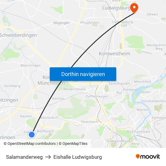 Salamanderweg to Eishalle Ludwigsburg map