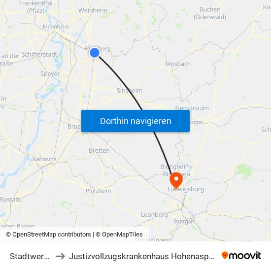 Stadtwerke to Justizvollzugskrankenhaus Hohenasperg map