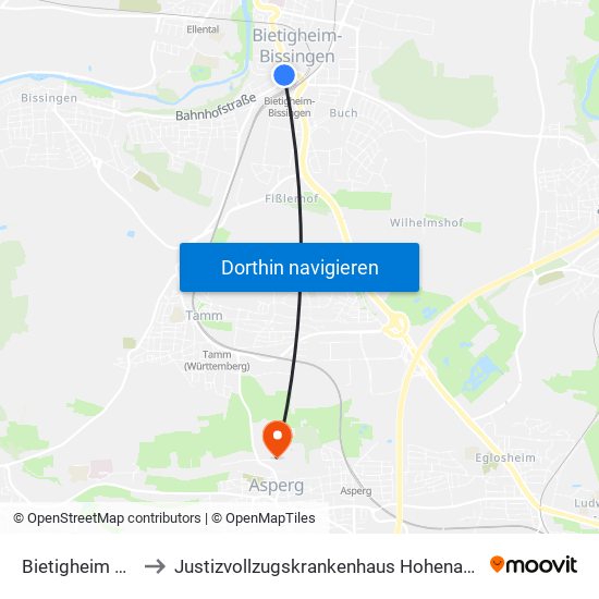 Bietigheim Zob to Justizvollzugskrankenhaus Hohenasperg map