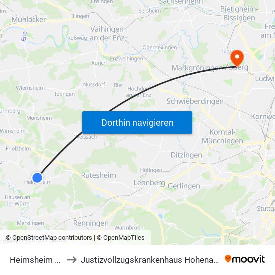 Heimsheim See to Justizvollzugskrankenhaus Hohenasperg map