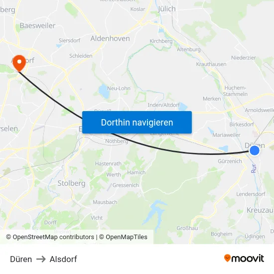 Düren to Alsdorf map