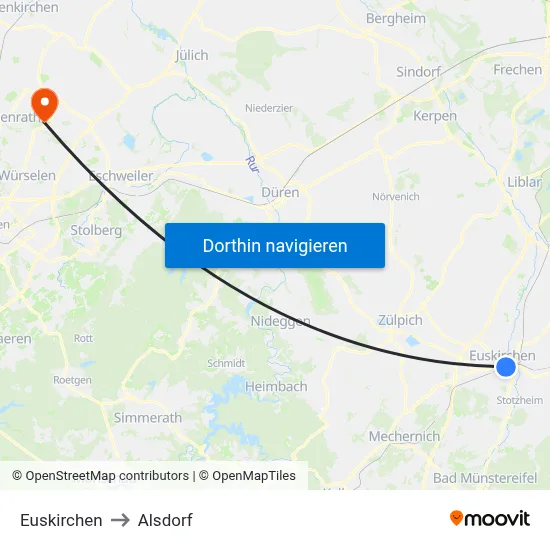 Euskirchen to Alsdorf map