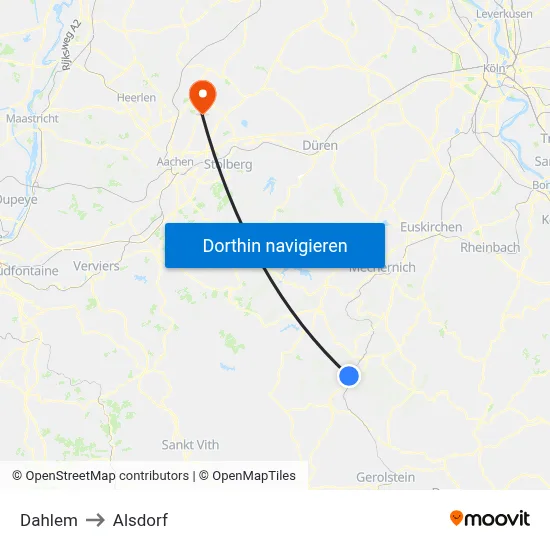 Dahlem to Alsdorf map