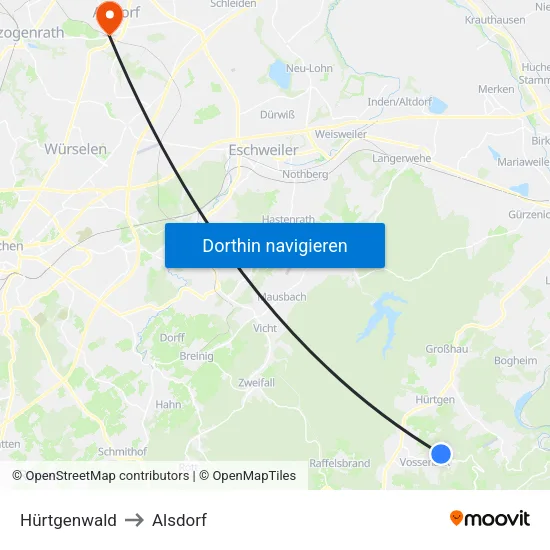 Hürtgenwald to Alsdorf map