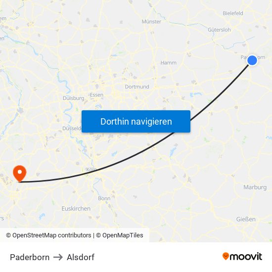 Paderborn to Alsdorf map