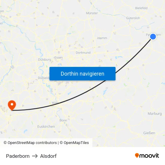 Paderborn to Alsdorf map
