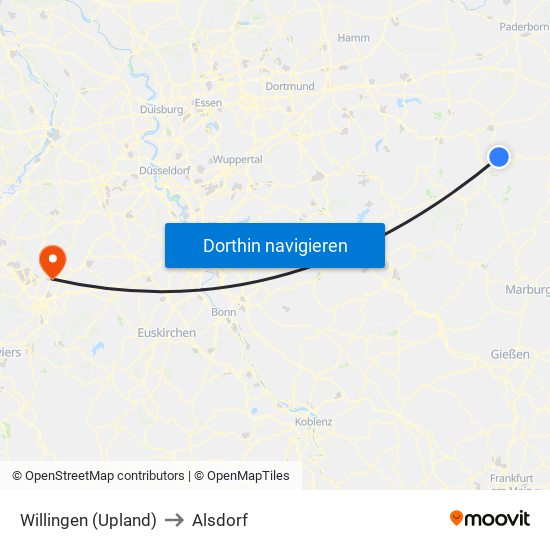 Willingen (Upland) to Alsdorf map