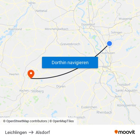 Leichlingen to Alsdorf map