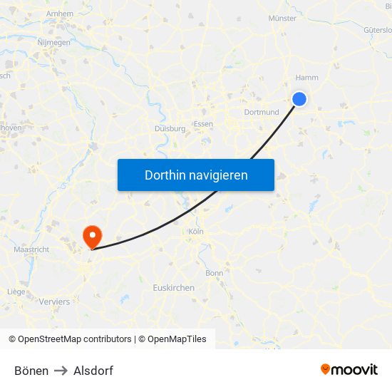 Bönen to Alsdorf map