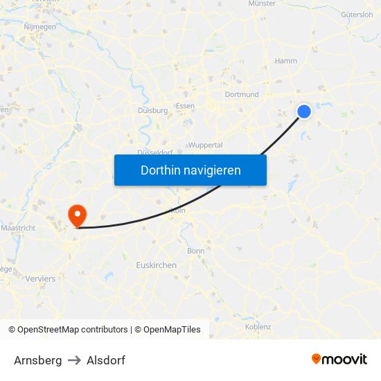 Arnsberg to Alsdorf map