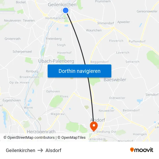 Geilenkirchen to Alsdorf map