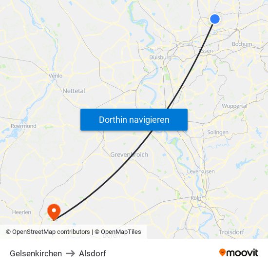 Gelsenkirchen to Alsdorf map