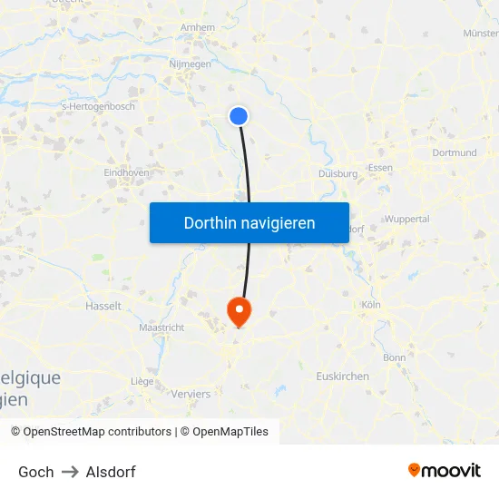 Goch to Alsdorf map