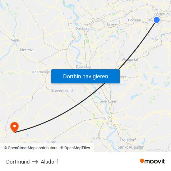 Dortmund to Alsdorf map