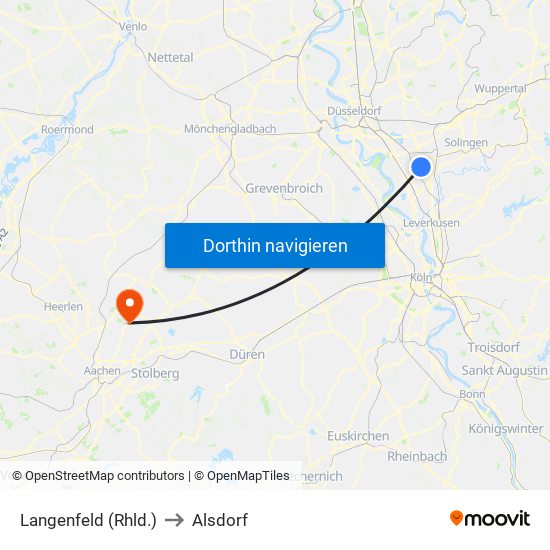 Langenfeld (Rhld.) to Alsdorf map