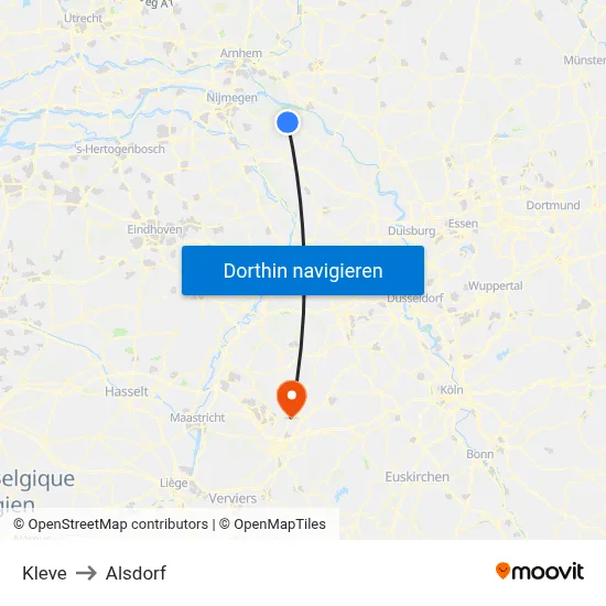 Kleve to Alsdorf map