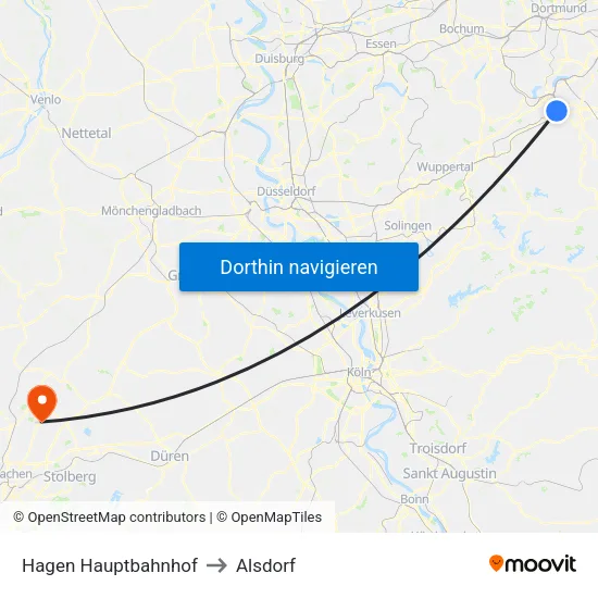 Hagen Hauptbahnhof to Alsdorf map