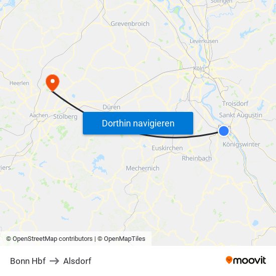 Bonn Hbf to Alsdorf map