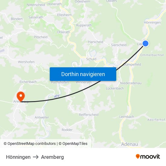 Hönningen to Aremberg map