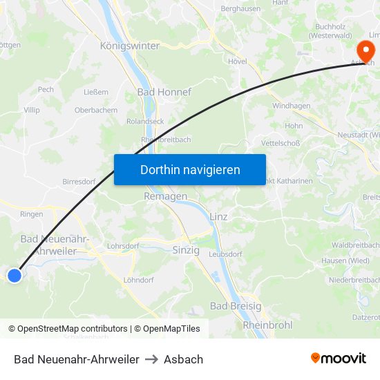 Bad Neuenahr-Ahrweiler to Asbach map