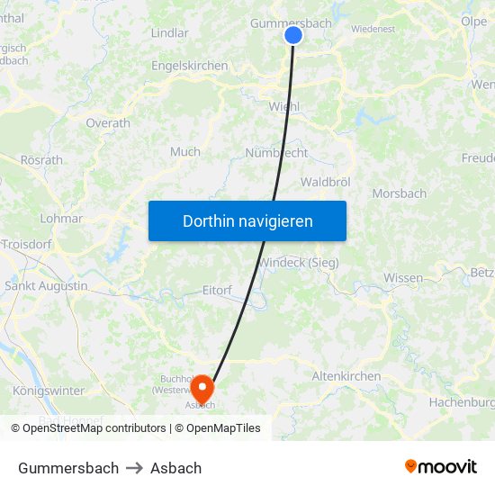 Gummersbach to Asbach map