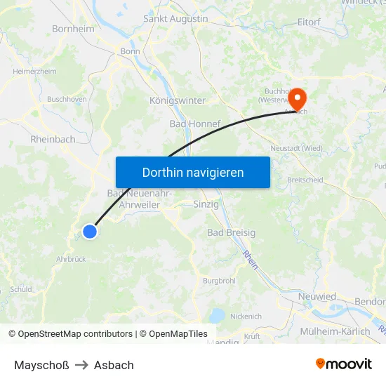 Mayschoß to Asbach map