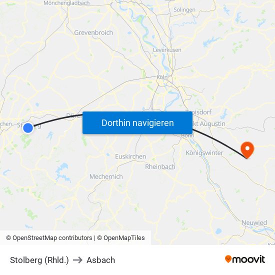 Stolberg (Rhld.) to Asbach map