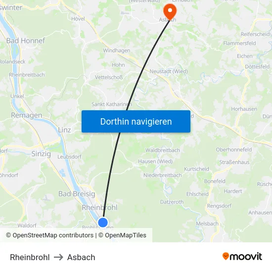 Rheinbrohl to Asbach map