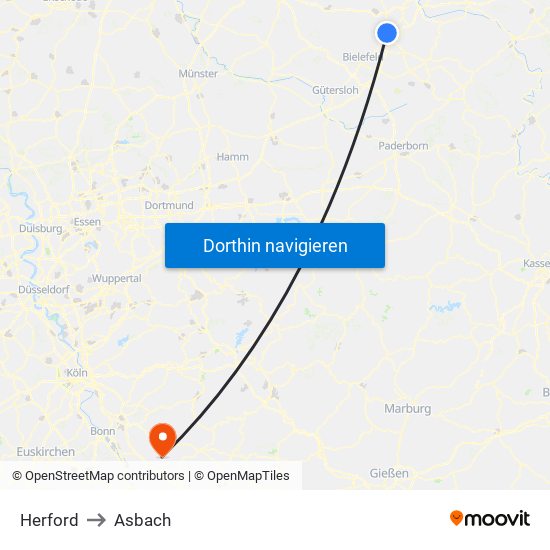 Herford to Asbach map