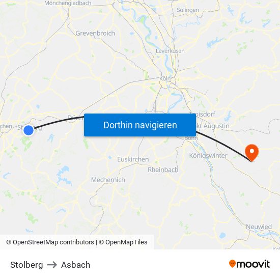 Stolberg to Asbach map